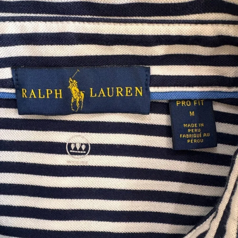 Ralph Lauren Stripe Golf Polo M PGA Patch ProFit Blue White Classic Country Club